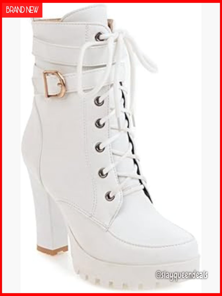 Women's Platform Ankle Boots Chunky Heel Lace Up Zipper Dressy Bootie